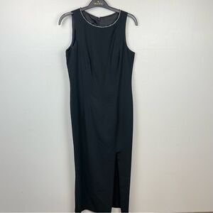 Vintage Carole Little Dress Front Slit Black Crystal Neckline 4